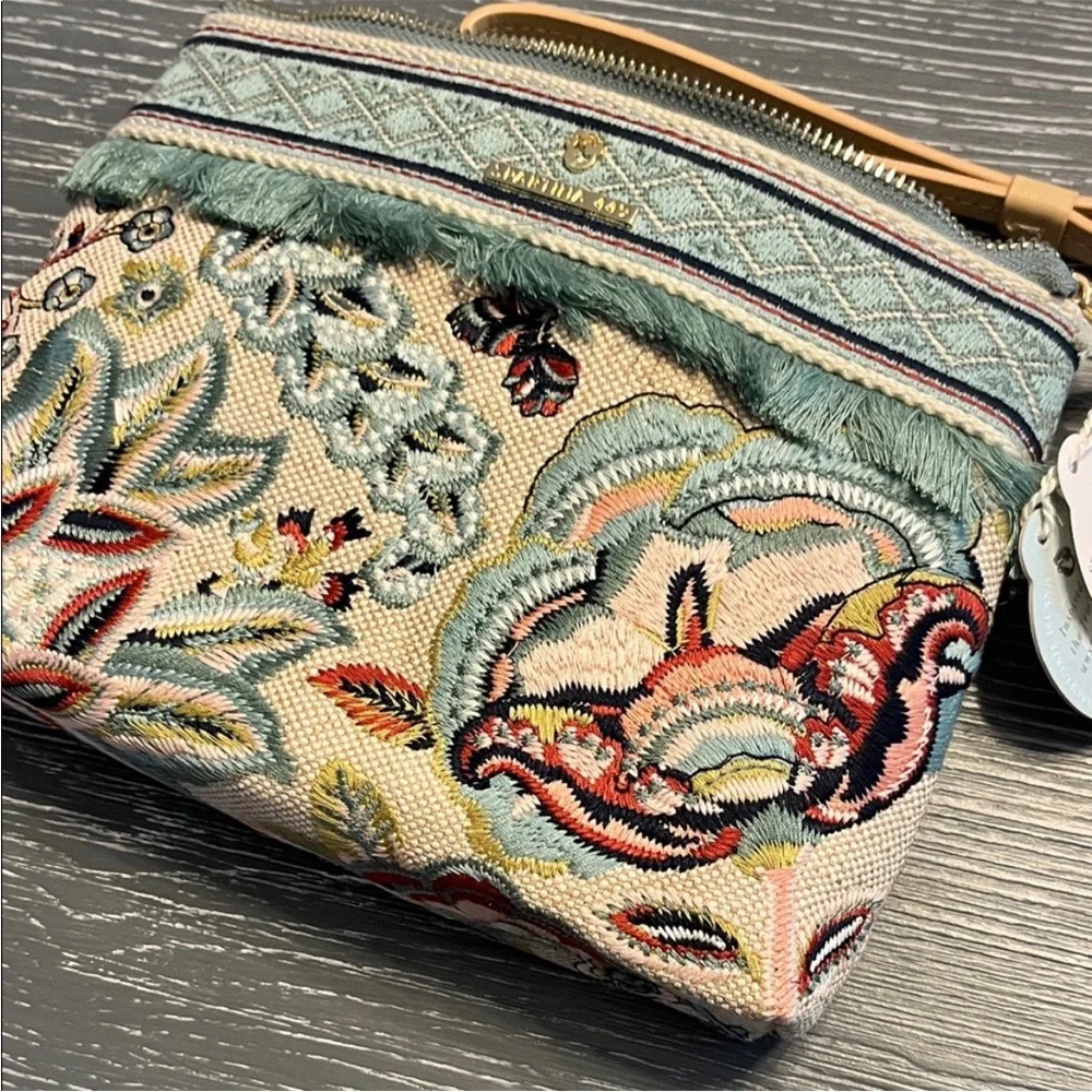 Spartina 449 Floral Embroidered wristlet Bag - Picture 2 of 8